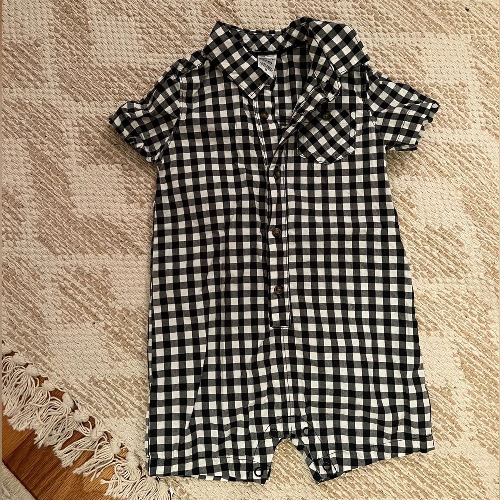 Carters 100% cotton black and white checkered gingham romper 24 months